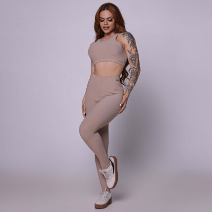 LEGGING PULSE COMUM JACQUARD CANELADO DOCE DE LEITE Moving Fitness Wear