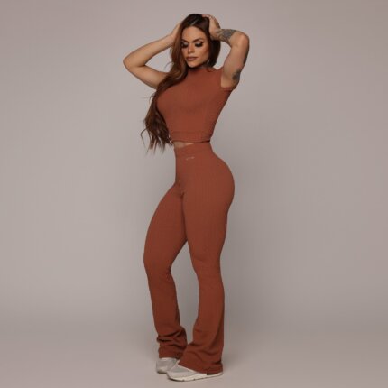 Conjunto Savoir Legging Flare e Cropped Terracota