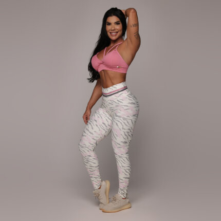 Conjunto Legging Empina Bumbum Zebra Blush & Top Toronto Rosa Seco